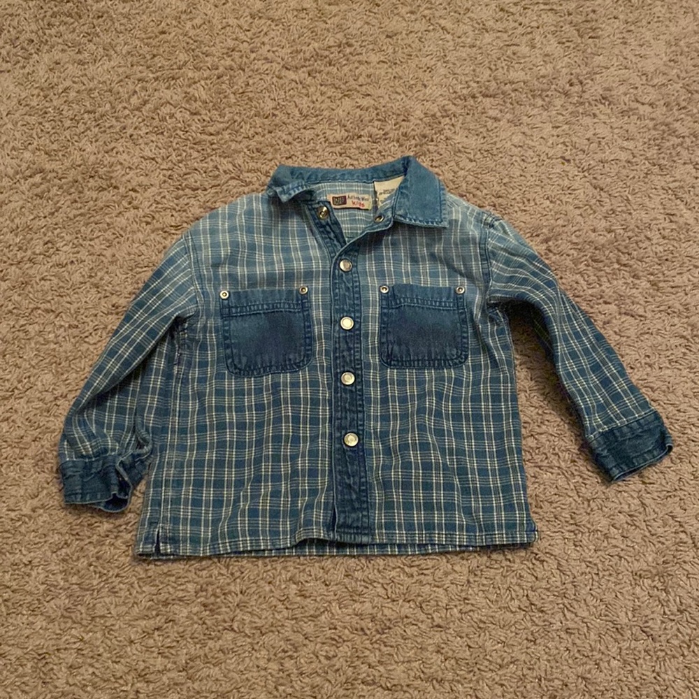 Faded Glory 3T denim button down shirt snaps front pockets gender neutral